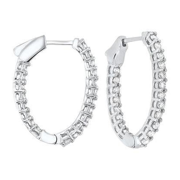 5 Carat Total Weight Diamond Inside-Outside Round Hoops in 14 Karat White Gold For Sale