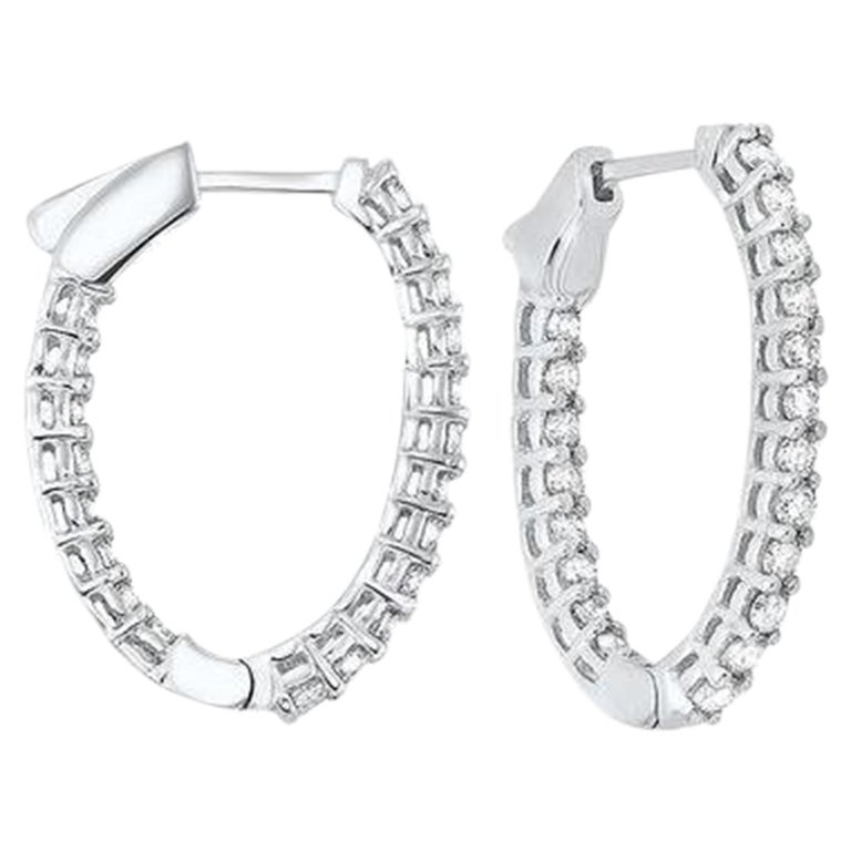 7 Carat Total Weight Diamond Inside-Outside Round Hoops in 14 Karat White Gold For Sale