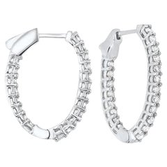 Créoles rondes en or blanc 14 carats avec diamants d'un poids total de 7 carats, intérieur et extérieur