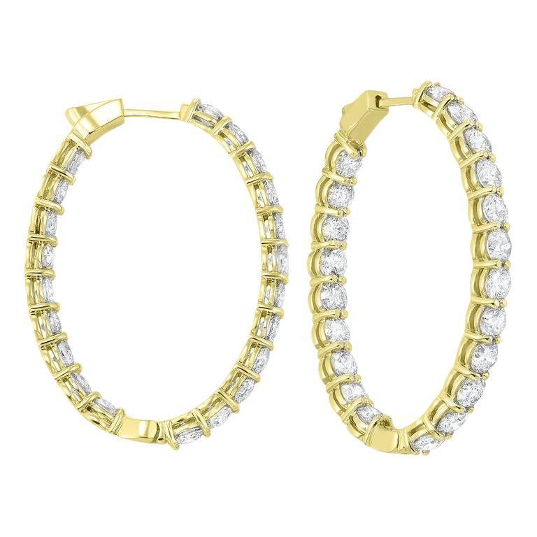 3 Carat Total Weight Diamond Inside-Outside Round Hoops in 14 Karat Yellow Gold For Sale