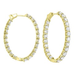 3 Carat Total Weight Diamond Inside-Outside Round Hoops in 14 Karat Yellow Gold