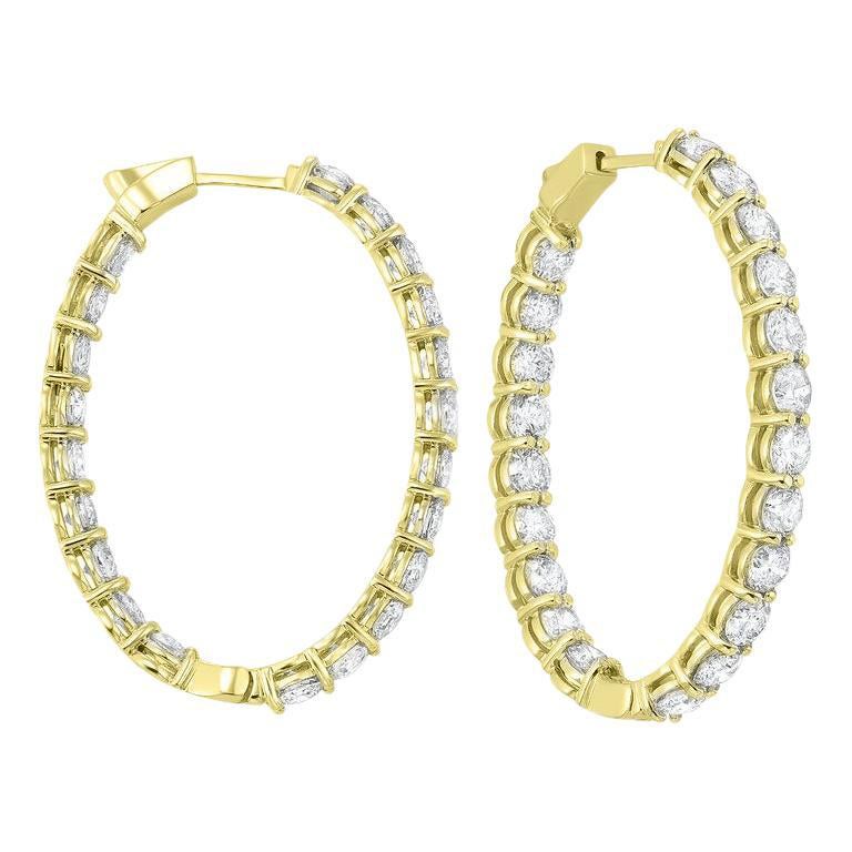 5 Carat Total Weight Diamond Inside-Outside Round Hoops in 14 Karat Yellow Gold