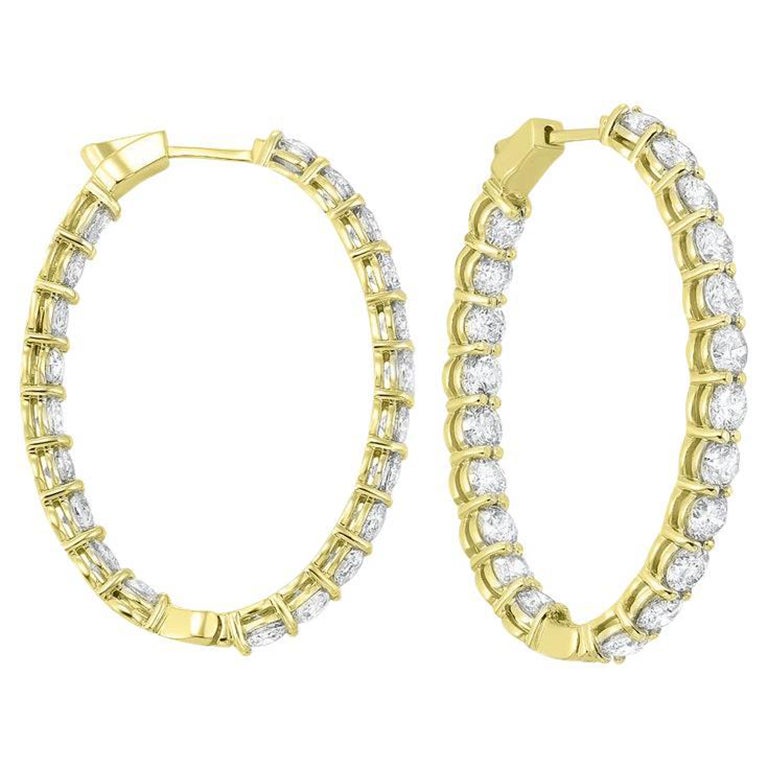 7 Carat Total Weight Diamond Inside-Outside Round Hoops in 14 Karat Yellow Gold