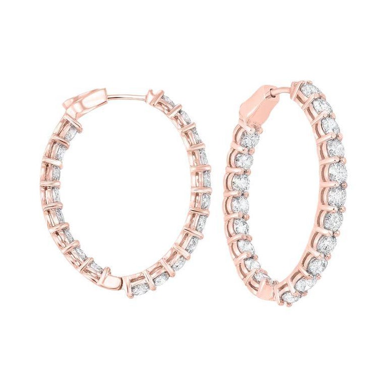 2 Carat Total Weight Diamond Inside-Outside Round Hoops in 14 Karat Rose Gold	 For Sale