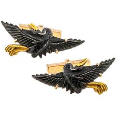 Retro Mid-Century Shakudo Crane Cufflinks