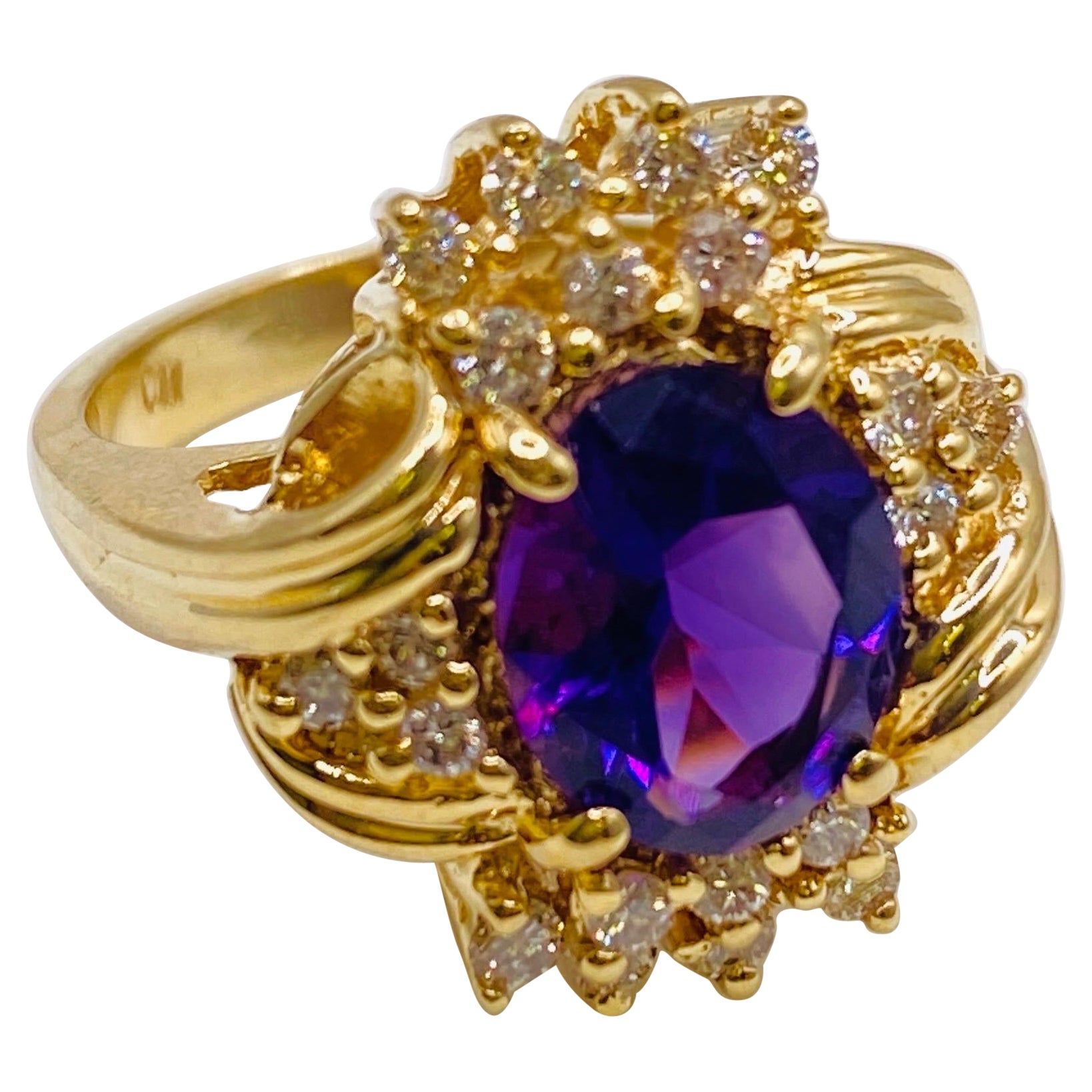 Oval Amethyst and Diamond Yellow Gold Ring