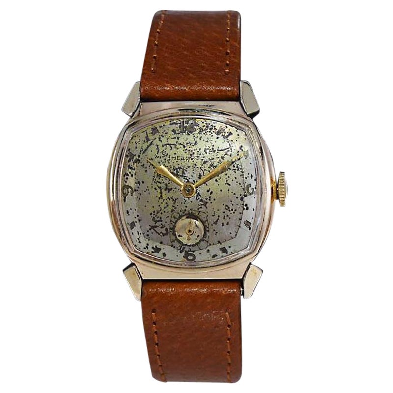 Helbros Yellow Gold Filled Art Deco Tortue Shape Watch with Original Dial 1940's For Sale