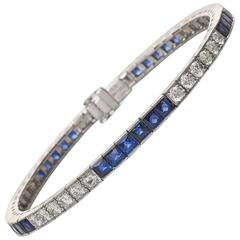 Sapphire Diamond Platinum Line Bracelet 