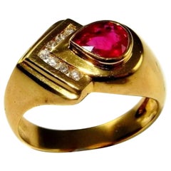 1.9 Carat Pear Cut Ruby Diamond Cocktail Ring Antique Yellow Gold Fashion Ring