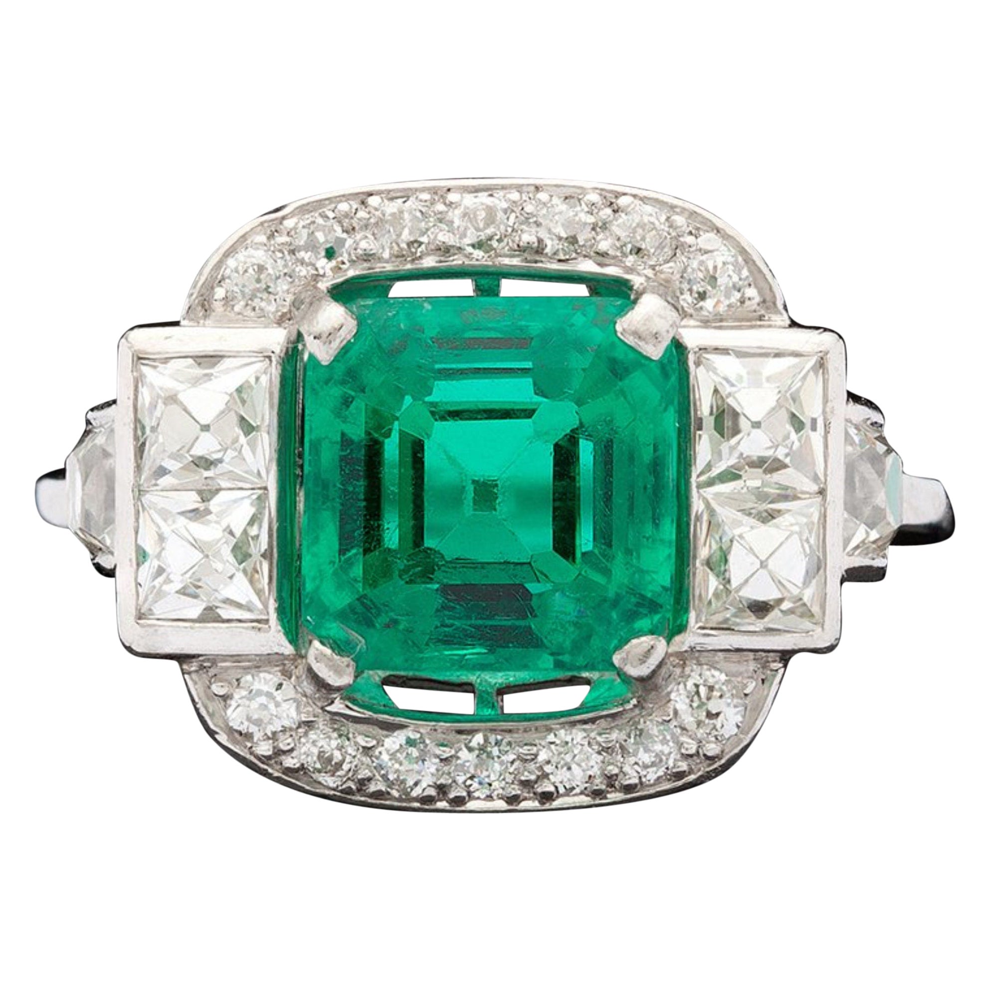 For Sale:  2 Carat Natural Colombian Emerald Engagement Ring White Gold Diamond Bridal Ring