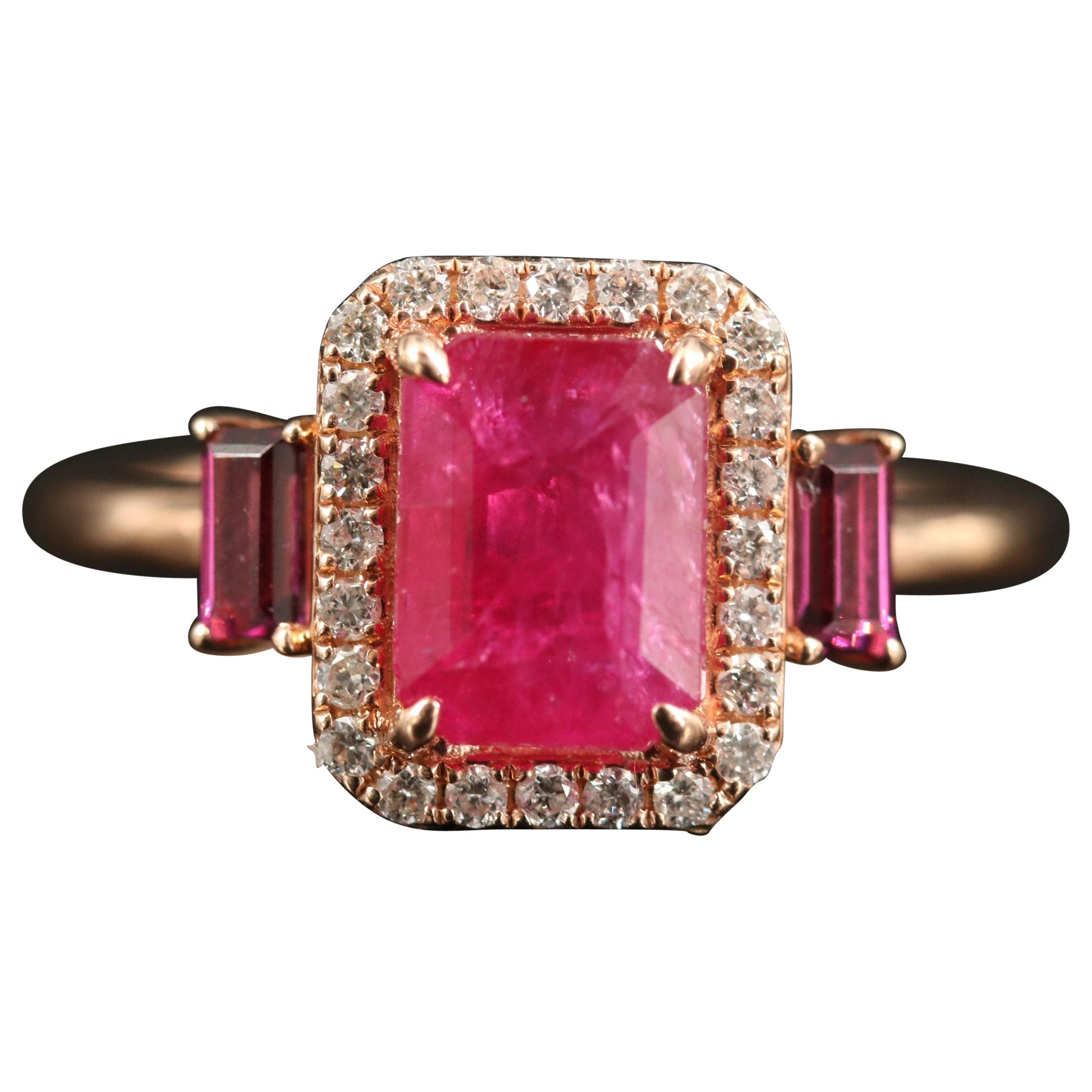 For Sale:  18K Gold 1.72 Carat Natural Ruby Diamond Antique Art Deco Style Engagement Ring