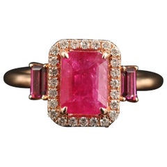 Art Deco Pink Ruby Engagement Ring, Victorian Ruby Diamond Wedding Ring
