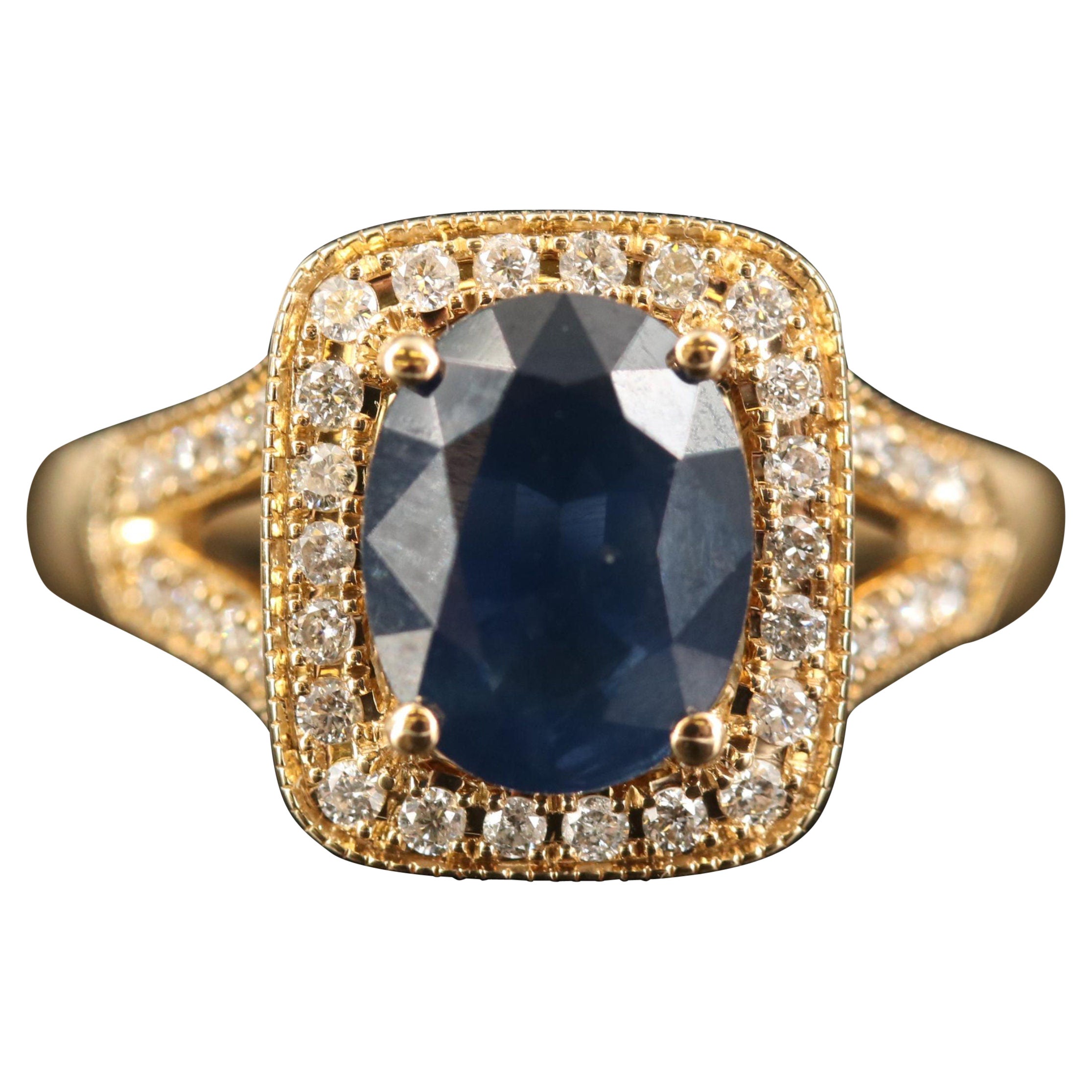 For Sale:  Antique Oval Cut Sapphire Engagement Ring Halo Vintage Diamond Wedding Ring