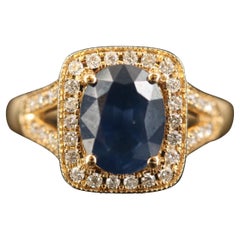 Antique Oval Cut Sapphire Engagement Ring Halo Vintage Diamond Wedding Ring