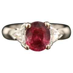 2 Carat OvalCut Ruby Engagement Ring Three Stone White Gold Diamond Wedding Ring