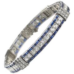 1930s Art Deco Sapphire Diamond Platinum Line Bracelet