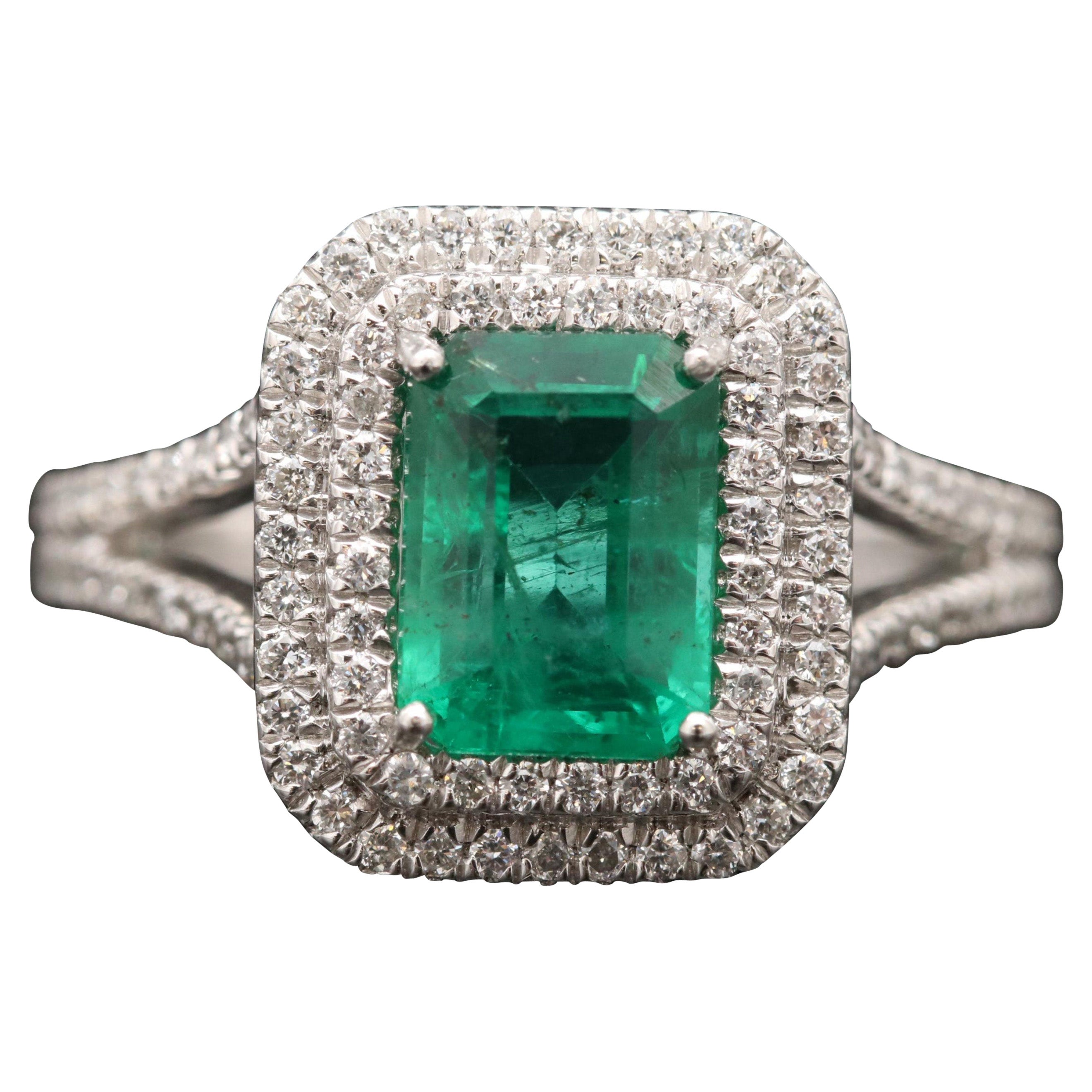 Certified 3 Carat Natural Double Halo Emerald Diamond Engagement Wedding Ring
