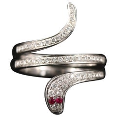 Antique Ruby Snake Fashion Ring Unique Ruby Diamond White Gold Cocktail Ring