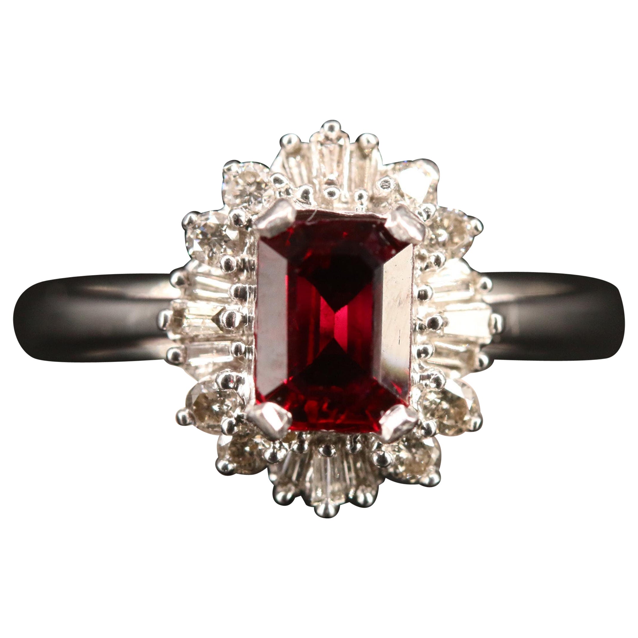 For Sale:  Art Deco Floral Ruby Diamond Engagement Ring Halo Ruby Diamond Wedding Ring