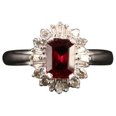Art Deco Floral Ruby Diamond Engagement Ring Halo Ruby Diamond Wedding Ring