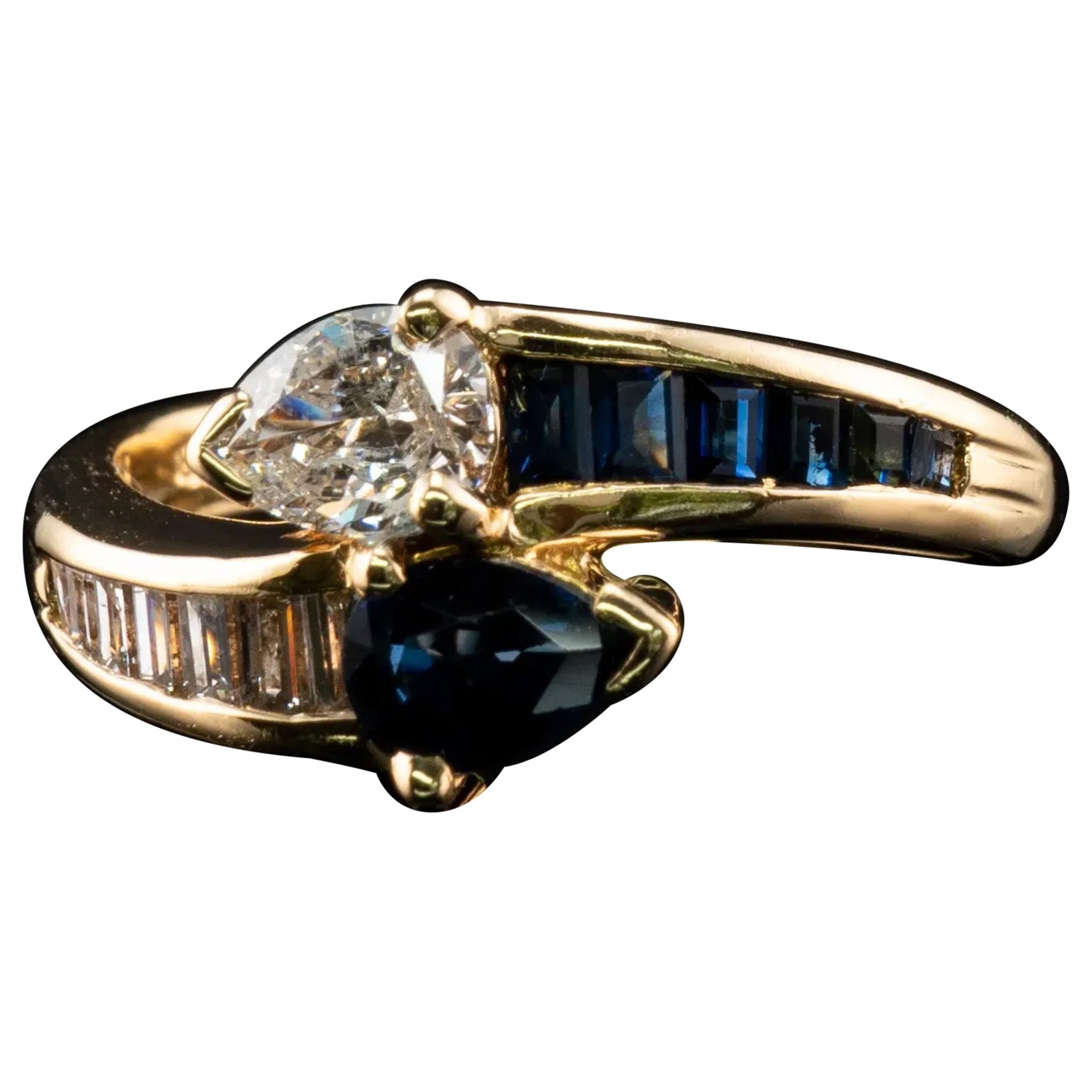 For Sale:  1.21 Pear Cut Diamond Sapphire Engagement Ring, Art Deco Snake Sapphire Ring