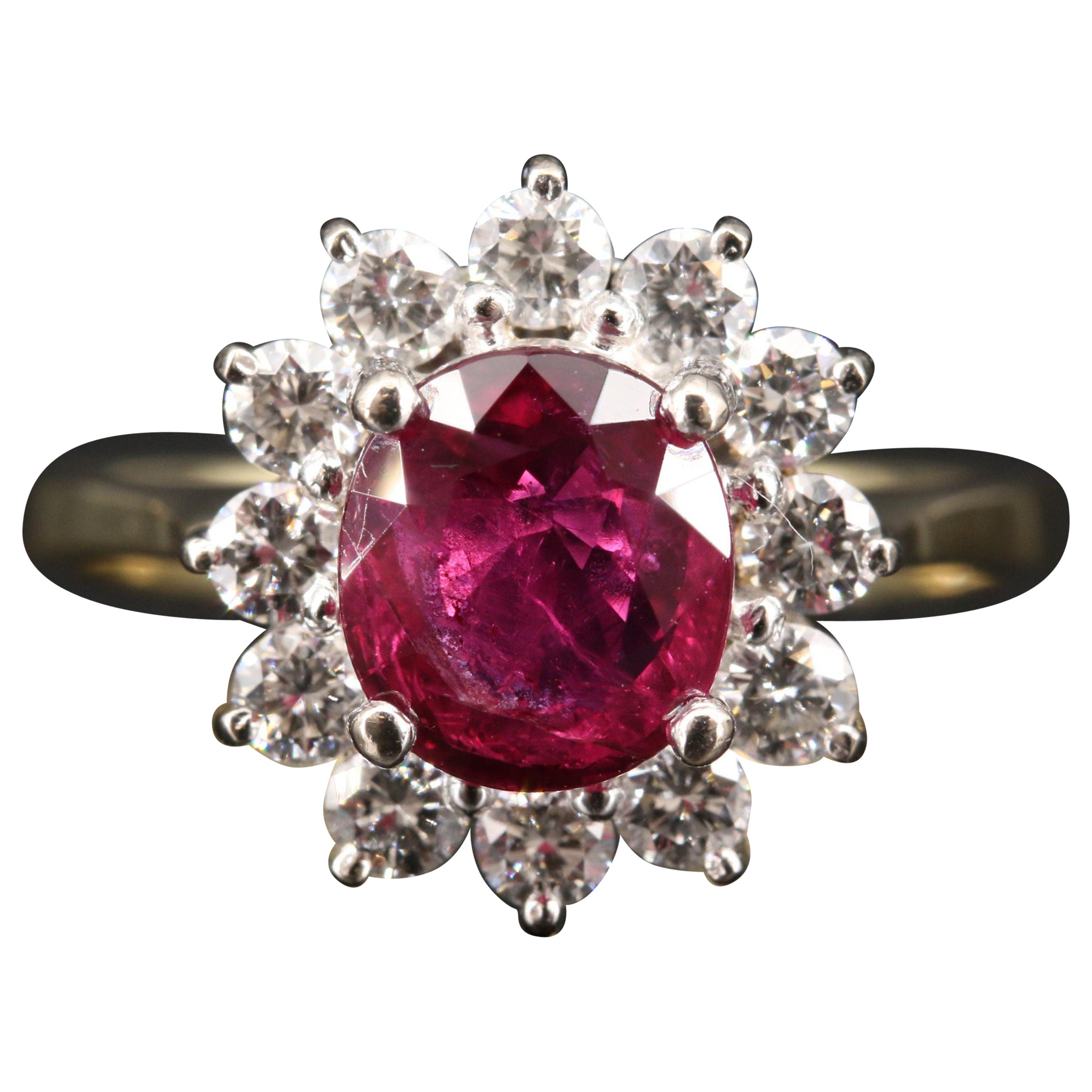 For Sale:  Certified 1.19 Carat Ruby Diamond Engagement Ring Floral Halo Ruby Bridal Ring