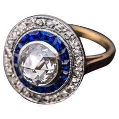18K Gold 3 CT Natural Diamond Sapphire Antique Art Deco Style Engagement Ring