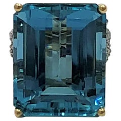 3.99 Carat Natural Emerald Cut Aquamarine Diamond Engagement Ring Cocktail Ring