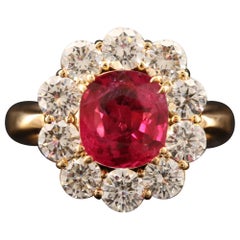Antique 2.7 Carat Certified Natural Ruby and Diamond Engagement Ring in 18K Gold