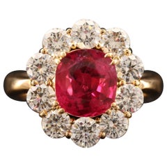 Anello di fidanzamento antico con rubino naturale e diamanti da 2,7 carati certificati in oro 18 carati
