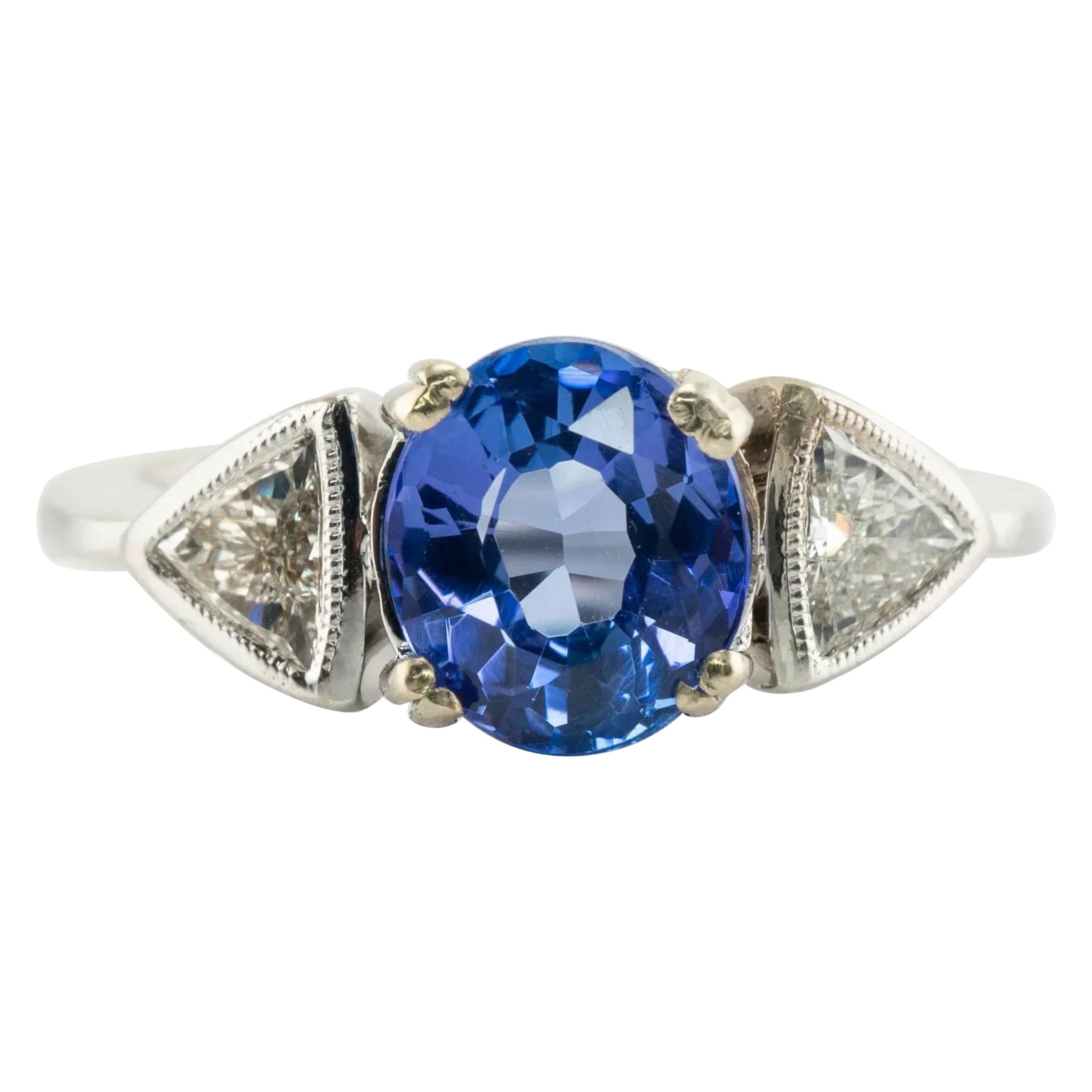 1.5 Carat Round Brilliant Cut Blue Sapphire Diamond Engagement Ring 3 Stone Ring