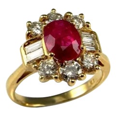 2 Carat Ruby Diamond Bridal Ring Vintage Oval Shaped Ruby Diamond Wedding Ring
