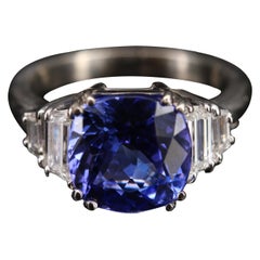 Certified 3 Carat Tanzanite and Diamond White Gold Engagement Ring