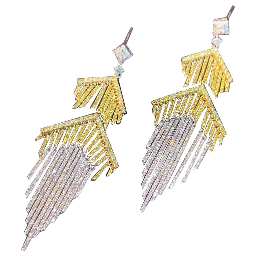 Tassel Earrings 18k Gold Inlaid Diamonds For Sale