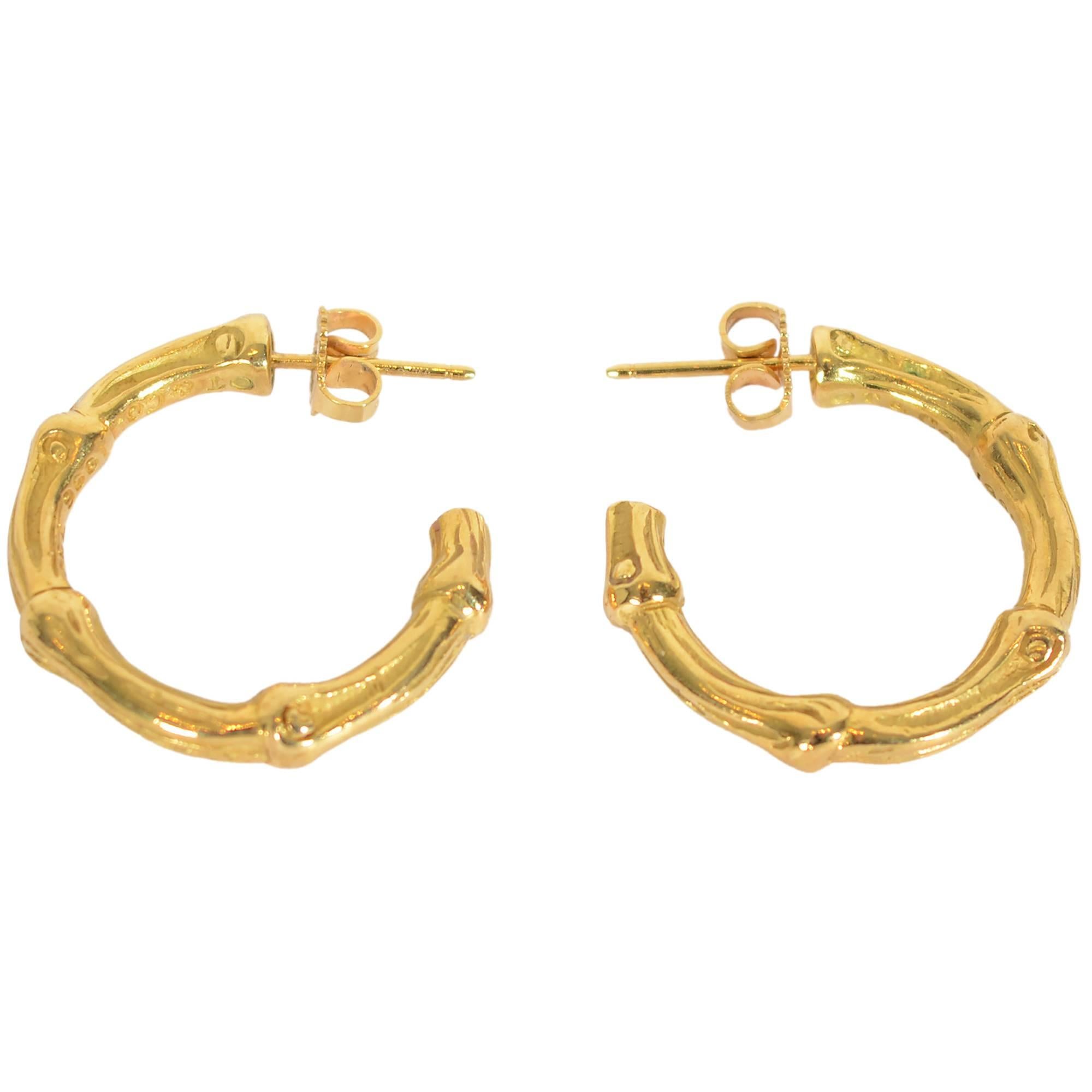 Tiffany Gold Bamboo Style Hoop Earrings
