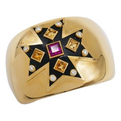 Verdura Maltese Cross Cuff Bracelet 18k Gold Gemstones