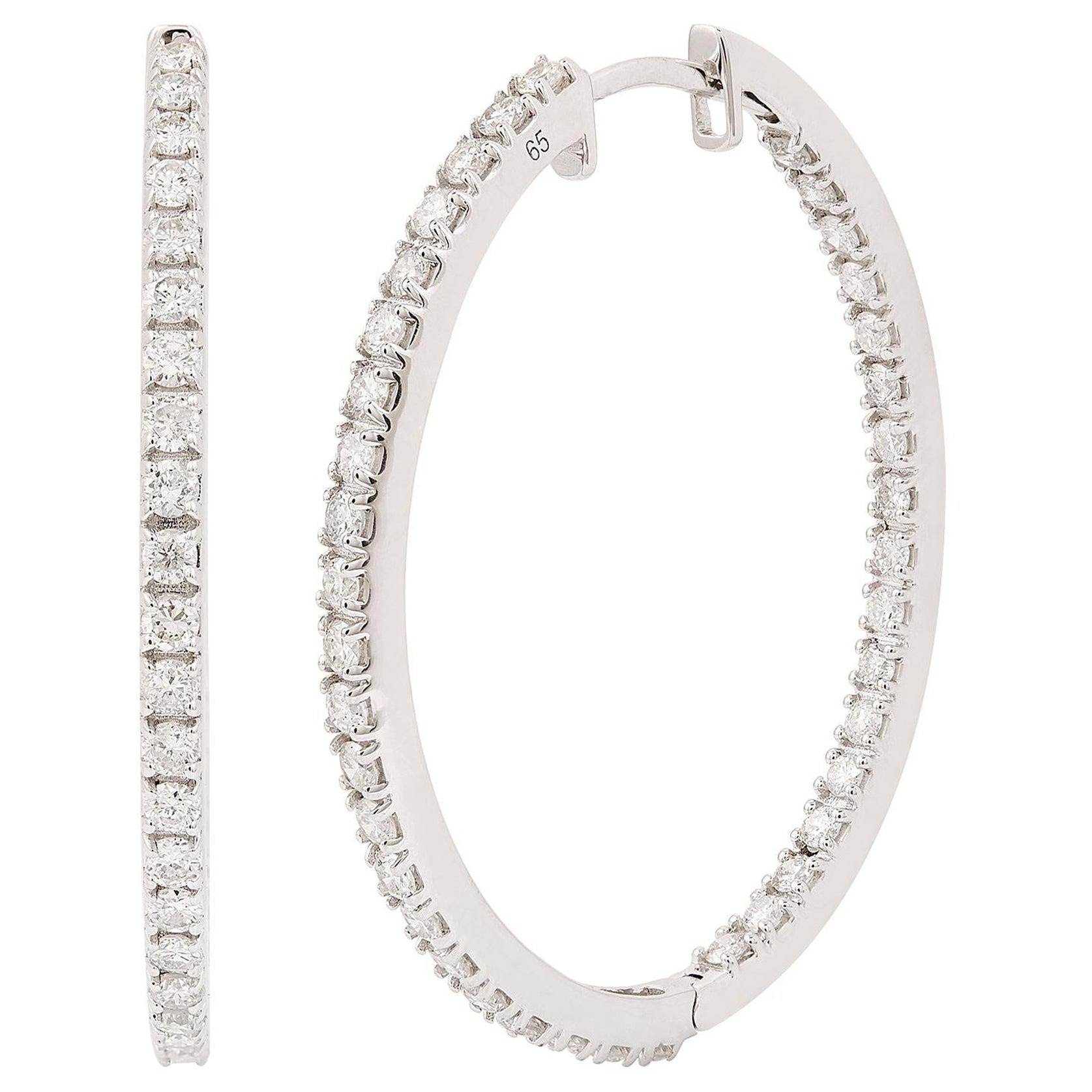2.15 Carat SI Clarity HI Color Diamond Hoop Earrings 18 Karat White Gold Jewelry For Sale
