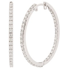 2.15 Carat SI Clarity HI Color Diamond Hoop Earrings 18 Karat White Gold Jewelry