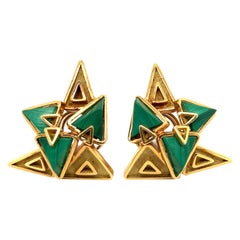 18 Karat Yellow Gold and Malachite Earrings by Chaumet, 1970s