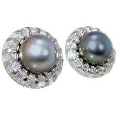 Pearl Diamond Platinum Earrings