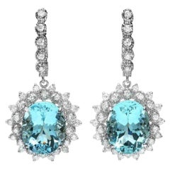 14.30Ct Natural Aquamarine and Diamond 14K Solid White Gold Earrings