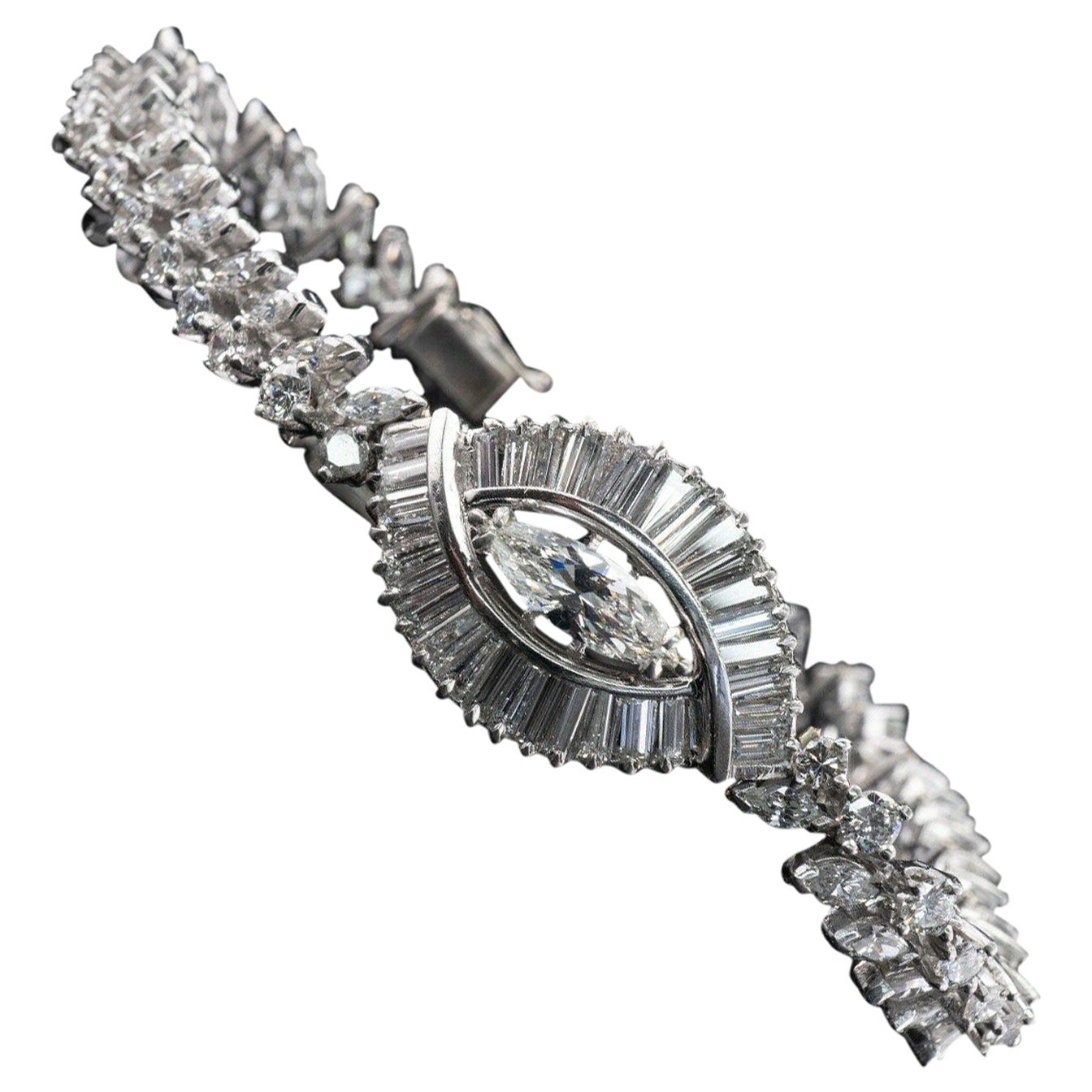Diamond Bracelet Platinum 8.15 TDW Vintage For Sale