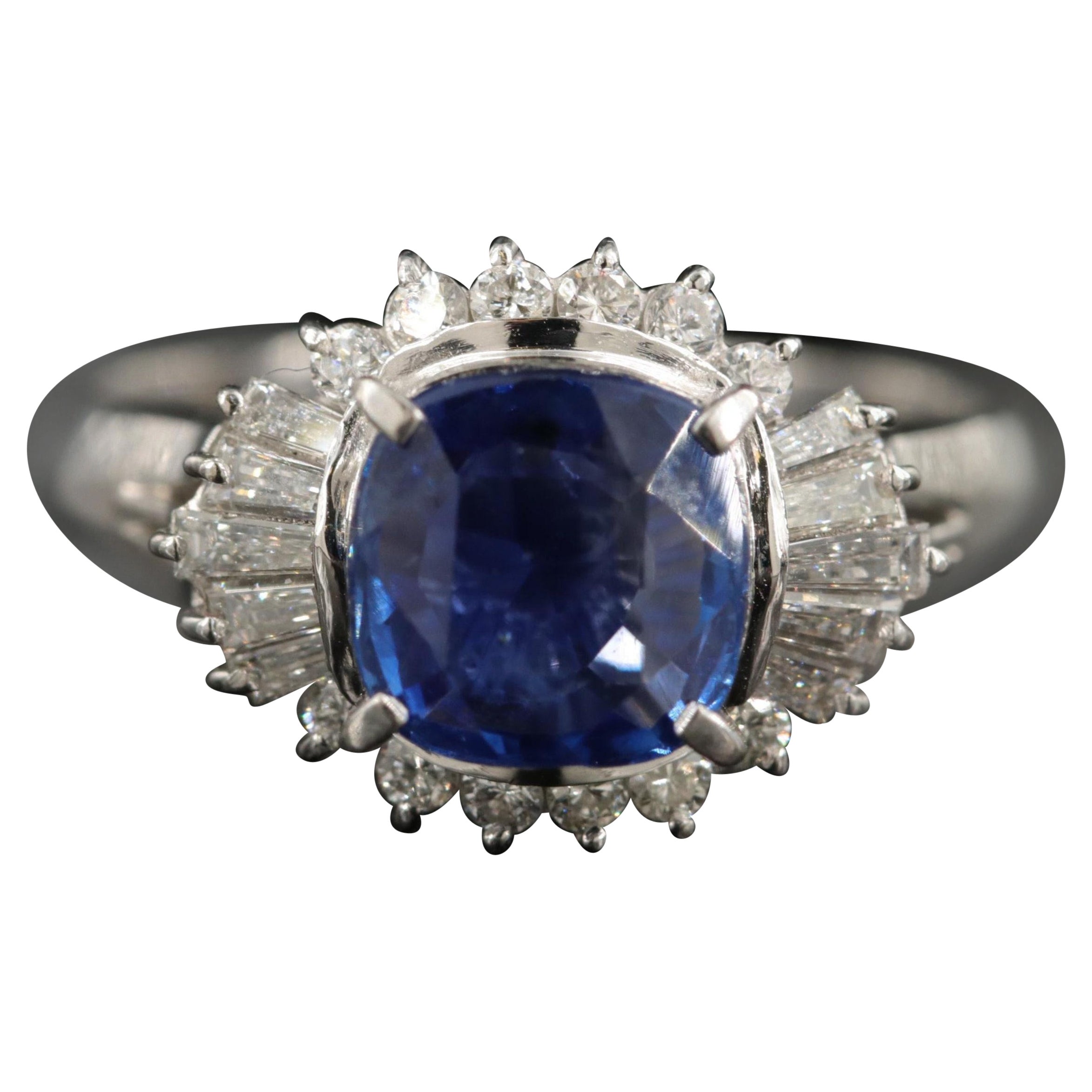 GIA Report Certified 3.02 Carat Sapphire and Diamond White Gold Engagement Ring