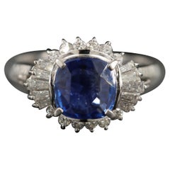 Certified 3 Carat Sapphire and Diamond White Gold Engagement Ring Cocktail Ring