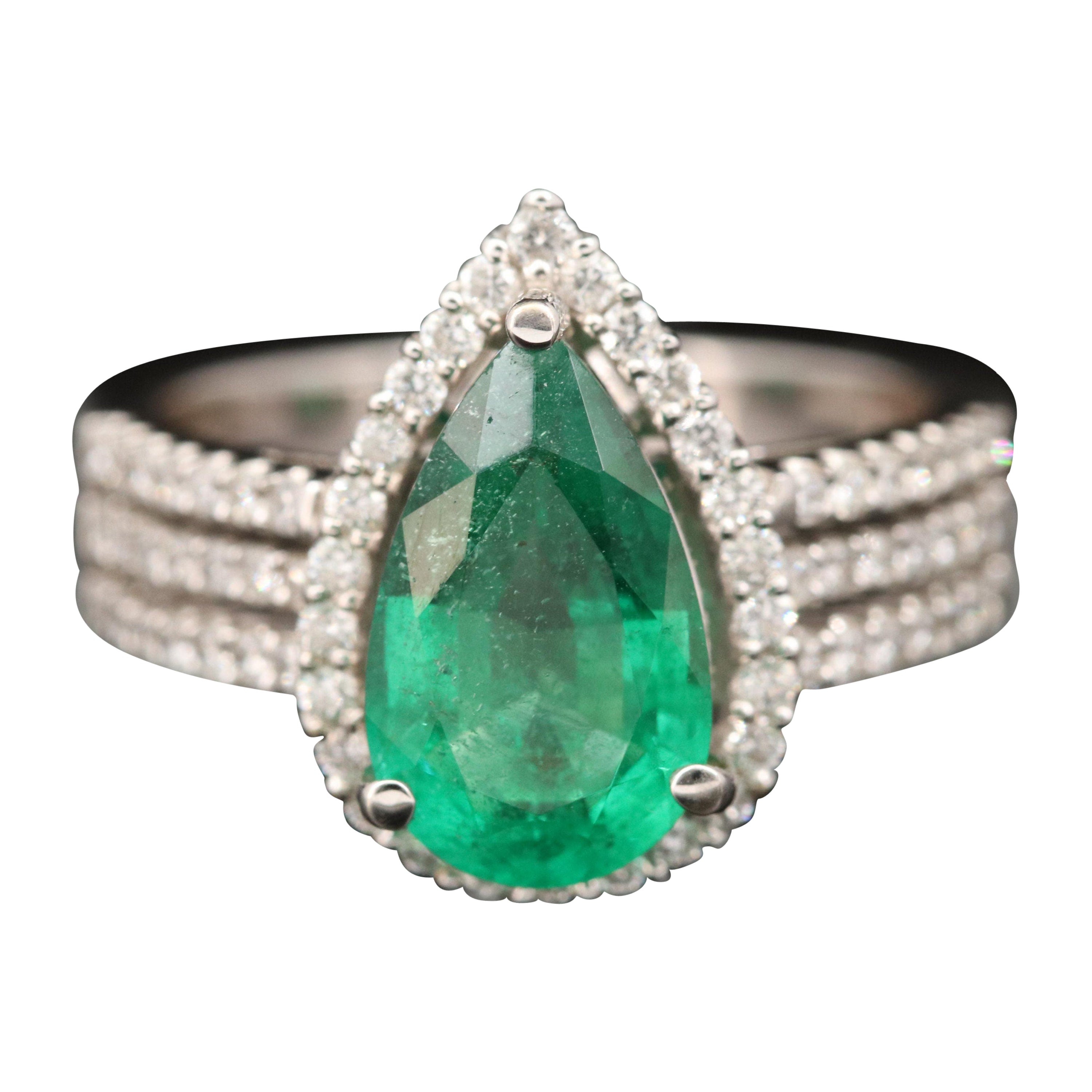 GIA Report Certified 2.27 Carat Emerald and Diamond White Gold Engagement Ring