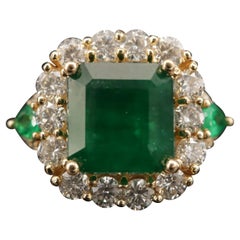 Anello da cocktail con smeraldo naturale da 3 carati, anello di fidanzamento in oro 18K