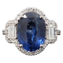 GIA Report Certified 7.33 Carat Sapphire and Diamond White Gold Engagement Ring