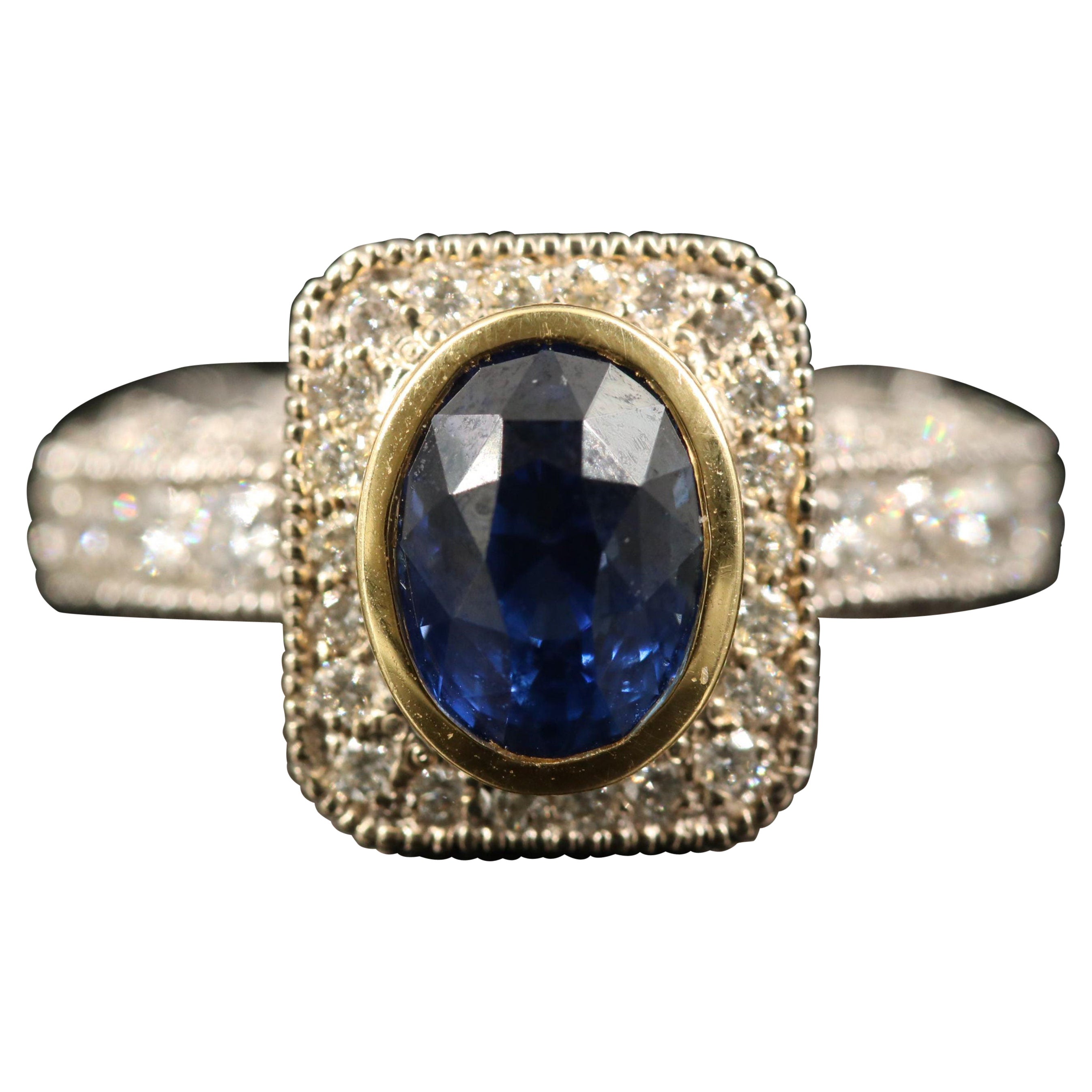 3.29 CT Sapphire and Diamond Engagement Ring, 18K White Gold Sapphire Ring