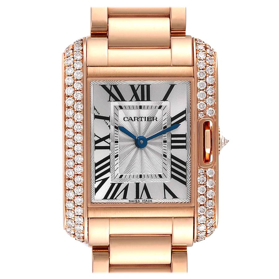 Cartier Tank Anglaise 18K Rose Gold Diamond Ladies Watch WT100002