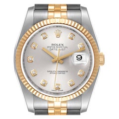 Rolex Datejust Steel Yellow Gold Silver Diamond Dial Mens Watch 116233